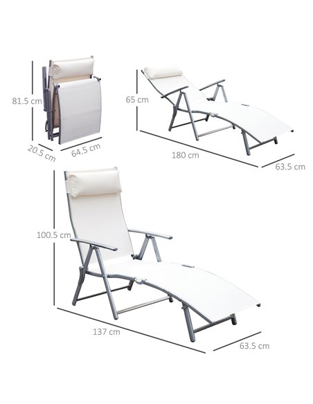 Outsunny Texteline Sun Lounger Recliner Chair Foldable Garden 7 Levels Cream White - pic 13801 | FastDaddyshop