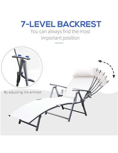 Outsunny Texteline Sun Lounger Recliner Chair Foldable Garden 7 Levels Cream White