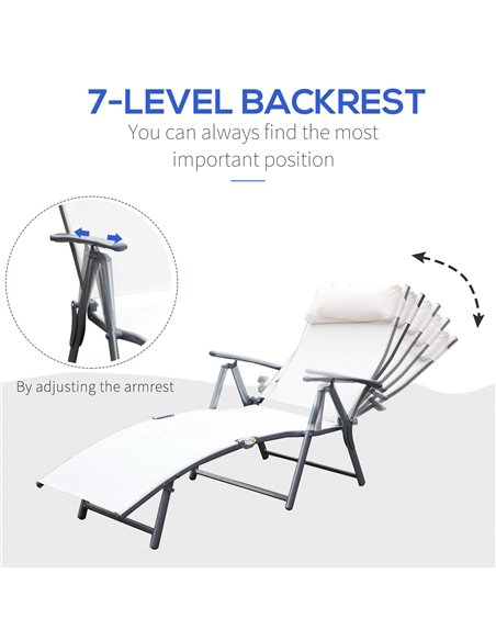 Outsunny Texteline Sun Lounger Recliner Chair Foldable Garden 7 Levels Cream White - pic 13802 | FastDaddyshop