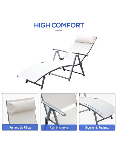 Outsunny Texteline Sun Lounger Recliner Chair Foldable Garden 7 Levels Cream White