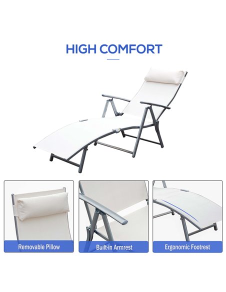 Outsunny Texteline Sun Lounger Recliner Chair Foldable Garden 7 Levels Cream White - pic 13803 | FastDaddyshop
