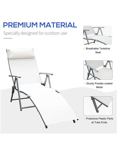 Outsunny Texteline Sun Lounger Recliner Chair Foldable Garden 7 Levels Cream White