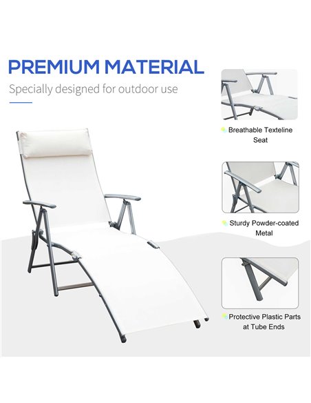 Outsunny Texteline Sun Lounger Recliner Chair Foldable Garden 7 Levels Cream White - pic 13804 | FastDaddyshop