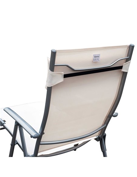 Outsunny Texteline Sun Lounger Recliner Chair Foldable Garden 7 Levels Cream White - pic 13807 | FastDaddyshop