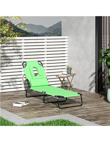 Outsunny Sun Lounger Foldable Reclining Chair with Pillow and Reading Hole Garden Beach Outdoor Recliner Adjustable Green - pic 13808 | FastDaddyshop