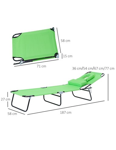Outsunny Sun Lounger Foldable Reclining Chair with Pillow and Reading Hole Garden Beach Outdoor Recliner Adjustable Green