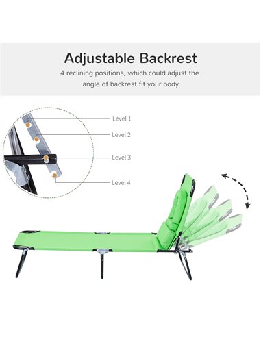Outsunny Sun Lounger Foldable Reclining Chair with Pillow and Reading Hole Garden Beach Outdoor Recliner Adjustable Green