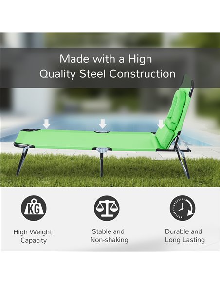 Outsunny Sun Lounger Foldable Reclining Chair with Pillow and Reading Hole Garden Beach Outdoor Recliner Adjustable Green - pic 13812 | FastDaddyshop