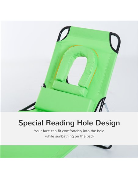 Outsunny Sun Lounger Foldable Reclining Chair with Pillow and Reading Hole Garden Beach Outdoor Recliner Adjustable Green - pic 13813 | FastDaddyshop