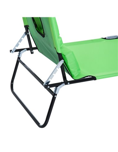 Outsunny Sun Lounger Foldable Reclining Chair with Pillow and Reading Hole Garden Beach Outdoor Recliner Adjustable Green