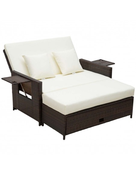 Outsunny 2 Seater Assembled Garden Rattan Sofa Sun Lounger with Fire Retardant Sponge, Brown - pic 13818 | FastDaddyshop