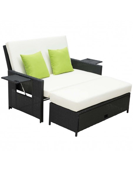 Outsunny 2 Seater Assembled Garden Rattan Sofa Sun Lounger with Fire Retardant Sponge, Black - pic 13819 | FastDaddyshop