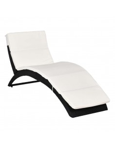 Outsunny Garden Patio Rattan Folding Sun Lounger, Recliner Bed Chair with Cushion, Black