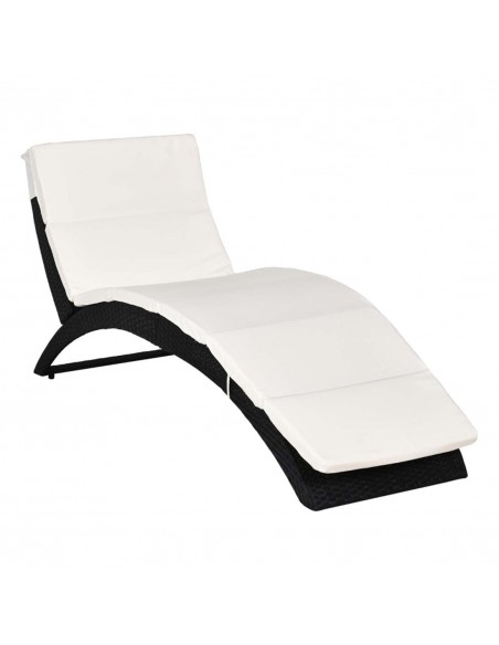 Outsunny Garden Patio Rattan Folding Sun Lounger, Recliner Bed Chair with Cushion, Black - pic 13821 | FastDaddyshop