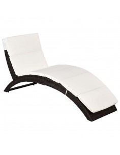 Outsunny Garden Patio Rattan Folding Sun Lounger, Recliner Bed Chair with Cushion, Brown