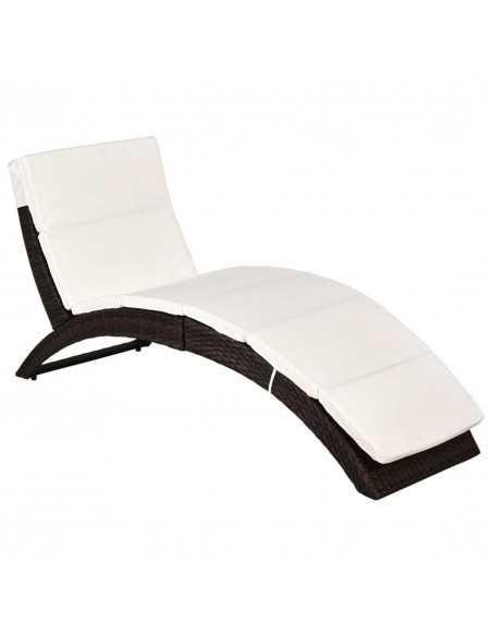 Outsunny Garden Patio Rattan Folding Sun Lounger, Recliner Bed Chair with Cushion, Brown - pic 13822 | FastDaddyshop