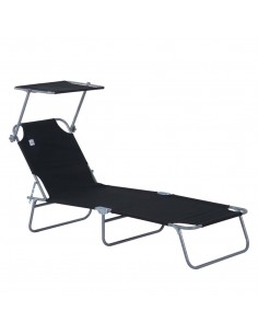 Outsunny Reclining Chair Sun Lounger with Sun Shade Awning, Black