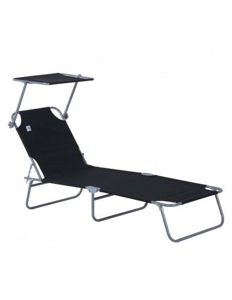 Outsunny Reclining Chair Sun Lounger with Sun Shade Awning, Black - pic 13824 | FastDaddyshop