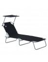 Outsunny Reclining Chair Sun Lounger with Sun Shade Awning, Black
