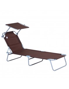 Outsunny Reclining Chair Sun Lounger with Sun Shade Awning, Brown
