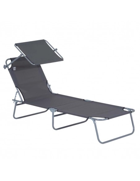 Outsunny Reclining Chair Sun Lounger with Sun Shade Awning, Grey - pic 13826 | FastDaddyshop