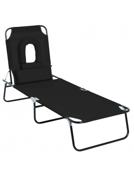 Outsunny Foldable Reclining Sun Lounger with Pillow and Reading Hole, Black - pic 13827 | FastDaddyshop
