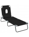 Outsunny Foldable Reclining Sun Lounger with Pillow and Reading Hole, Black