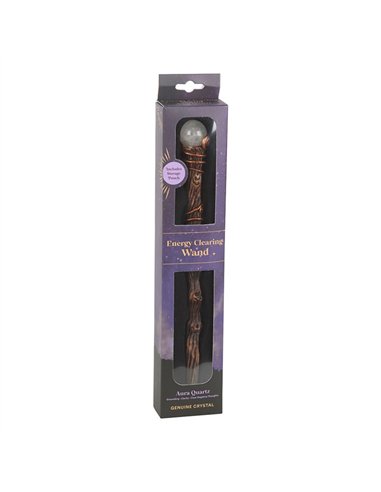 Energy Clearing Aura Quartz Crystal Wand with Pouch WA_31325
