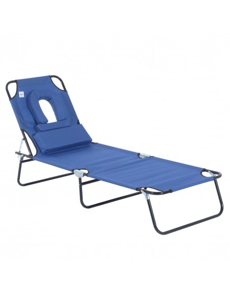 Outsunny Foldable Reclining Sun Lounger with Pillow and Reading Hole, Blue - pic 13828 | FastDaddyshop
