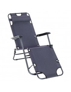 Outsunny 2 in 1 Sun Lounger Folding Reclining Chair with Pillow, Grey
