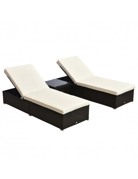 Outsunny 3PC Outdoor Rattan Sun Lounger Set, Dark Coffee - pic 13831 | FastDaddyshop