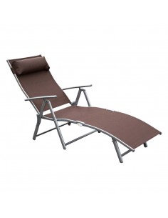 Outsunny Texteline Foldable 7 Levels Sun Lounger Recliner Chair with Headrest, Brown
