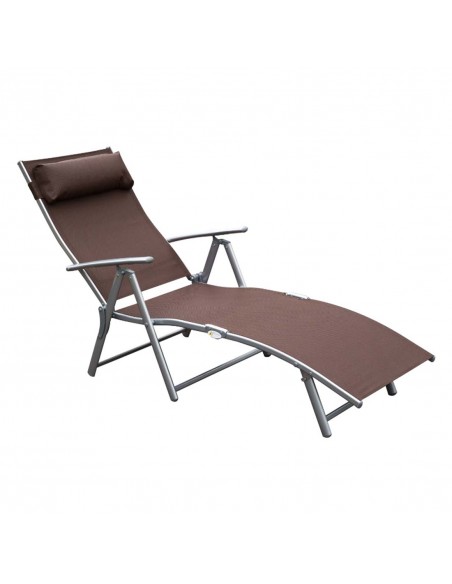 Outsunny Texteline Foldable 7 Levels Sun Lounger Recliner Chair with Headrest, Brown - pic 13833 | FastDaddyshop