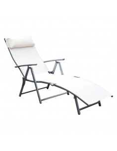 Outsunny Texteline Foldable 7 Levels Sun Lounger Recliner Chair with Headrest, Cream White