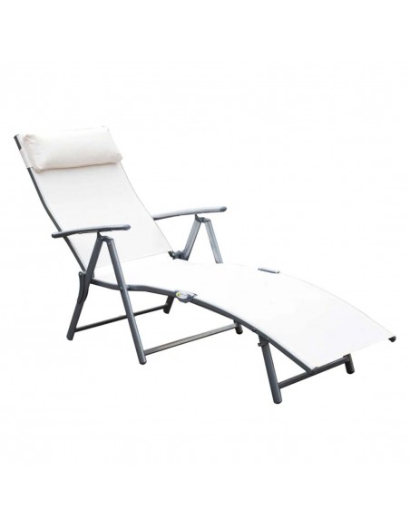 Outsunny Texteline Foldable 7 Levels Sun Lounger Recliner Chair with Headrest, Cream White - pic 13834 | FastDaddyshop