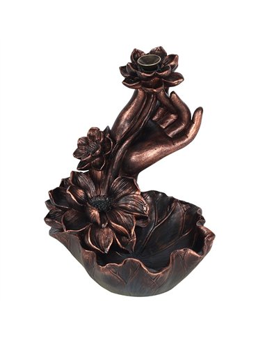 Bronze Effect Hand with Flower Backflow Incense Burner BF_68438