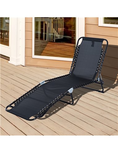 Outsunny Folding 4 Position Sun Lounger, Camping Hiking Recliner, Black