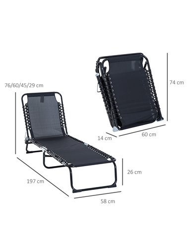 Outsunny Folding 4 Position Sun Lounger, Camping Hiking Recliner, Black
