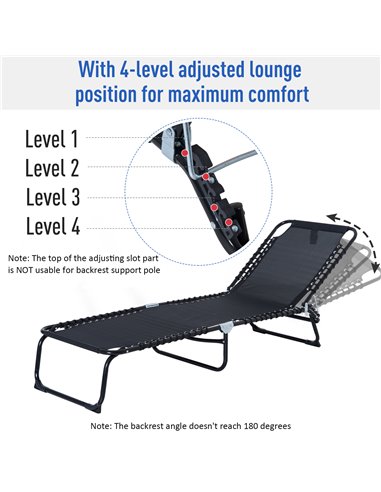 Outsunny Folding 4 Position Sun Lounger, Camping Hiking Recliner, Black