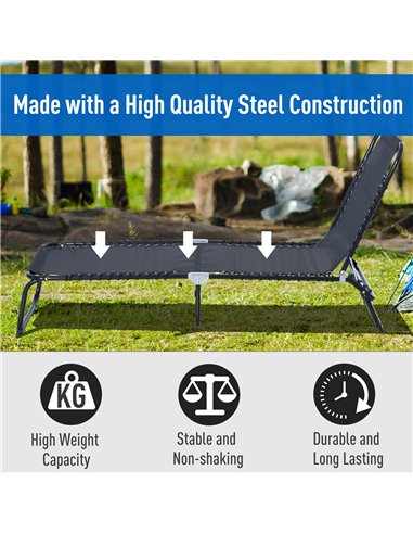 Outsunny Folding 4 Position Sun Lounger, Camping Hiking Recliner, Black