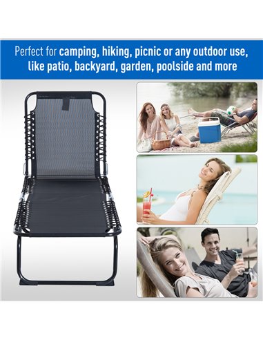 Outsunny Folding 4 Position Sun Lounger, Camping Hiking Recliner, Black