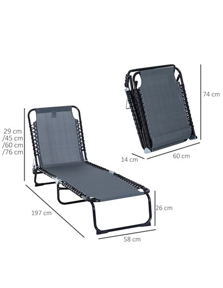 Outsunny Folding 4 Position Sun Lounger, Camping Hiking Recliner, Grey - pic 13853 | FastDaddyshop