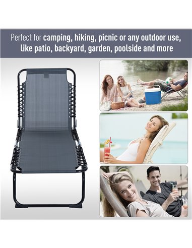 Outsunny Folding 4 Position Sun Lounger, Camping Hiking Recliner, Grey