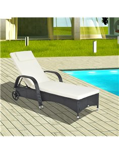 Outsunny Garden Rattan Single Sun Lounger, Reclining Chair, Black 2