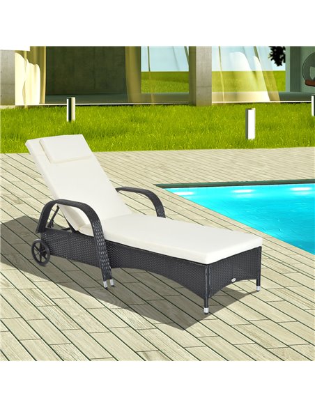 Outsunny Garden Rattan Single Sun Lounger, Reclining Chair, Black - pic 13868 | FastDaddyshop