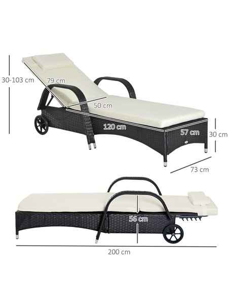 Outsunny Garden Rattan Single Sun Lounger, Reclining Chair, Black - pic 13869 | FastDaddyshop