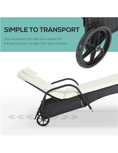 Outsunny Garden Rattan Single Sun Lounger, Reclining Chair, Black