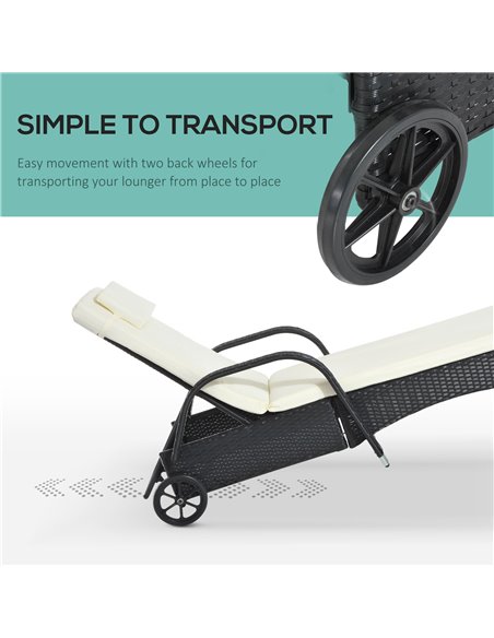 Outsunny Garden Rattan Single Sun Lounger, Reclining Chair, Black - pic 13873 | FastDaddyshop