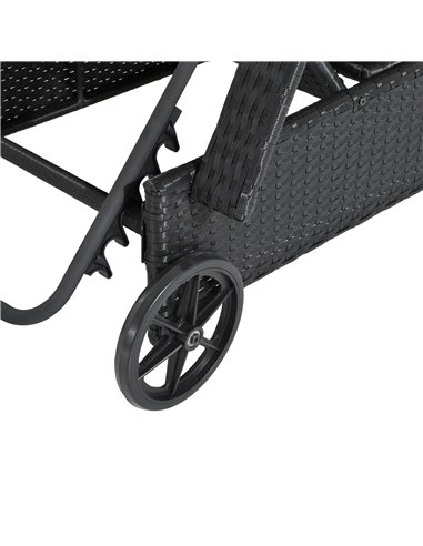 Outsunny Garden Rattan Single Sun Lounger, Reclining Chair, Black
