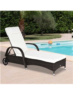 Outsunny Garden Rattan Single Sun Lounger, Reclining Chair, Brown 2